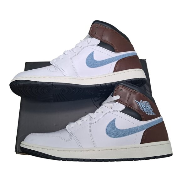 New Jordan Nike Air 1 Mid SE Men's Shoes White/Light Blue/Brown - Size : 11.5 US - Picture 8 of 15